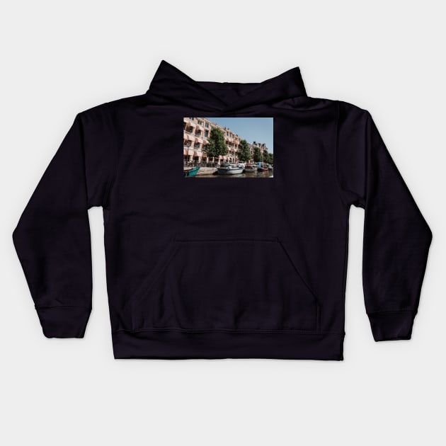 Amsterdam buildings on the canal Kids Hoodie by LindsayVaughn